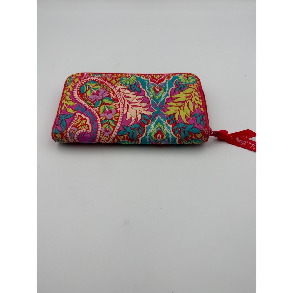 Vera Bradley Pink Blue Paisley Quilted Cotton Zip Around Accordion Wallet